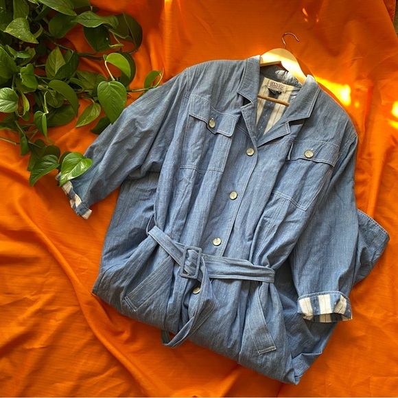 Vintage Denim Winter Trench Coat with Belt and Double Lining Cotton - Picture 5 of 8